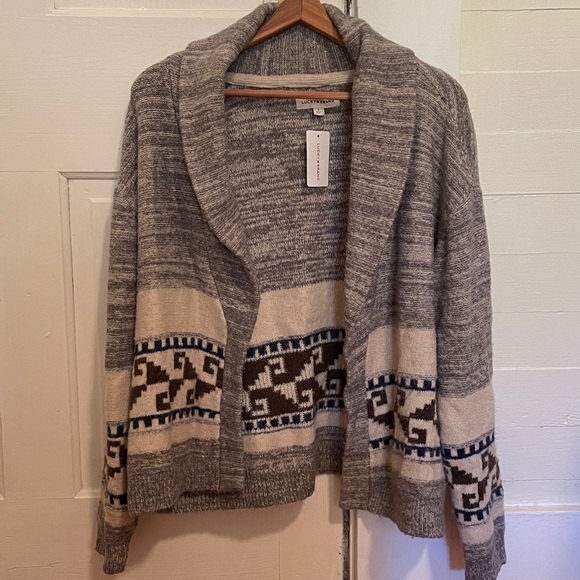 New Lucky Brand Aztec Gray Shawl Collar Cardigan size Large - Picture 2 of 5